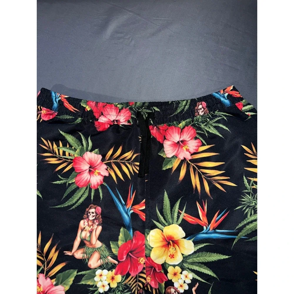 LRG Lifted Research Group Mens Black Tropical Skeleton Hula Girl Board Shorts M